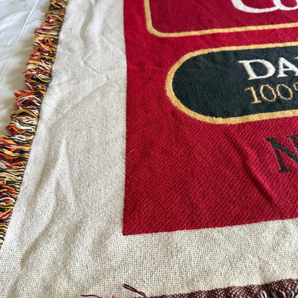 Community Coffee Dark Roast Woven Tapestry Throw Blanket Red Fringed Edge Retro
